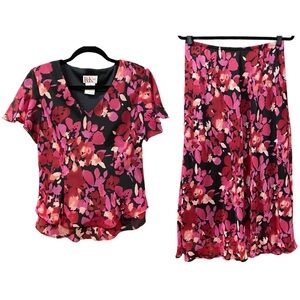 R&K Originals Vintage Floral Chiffon Skirt‎ Set Size 6P Feminine Lovecore Flowy